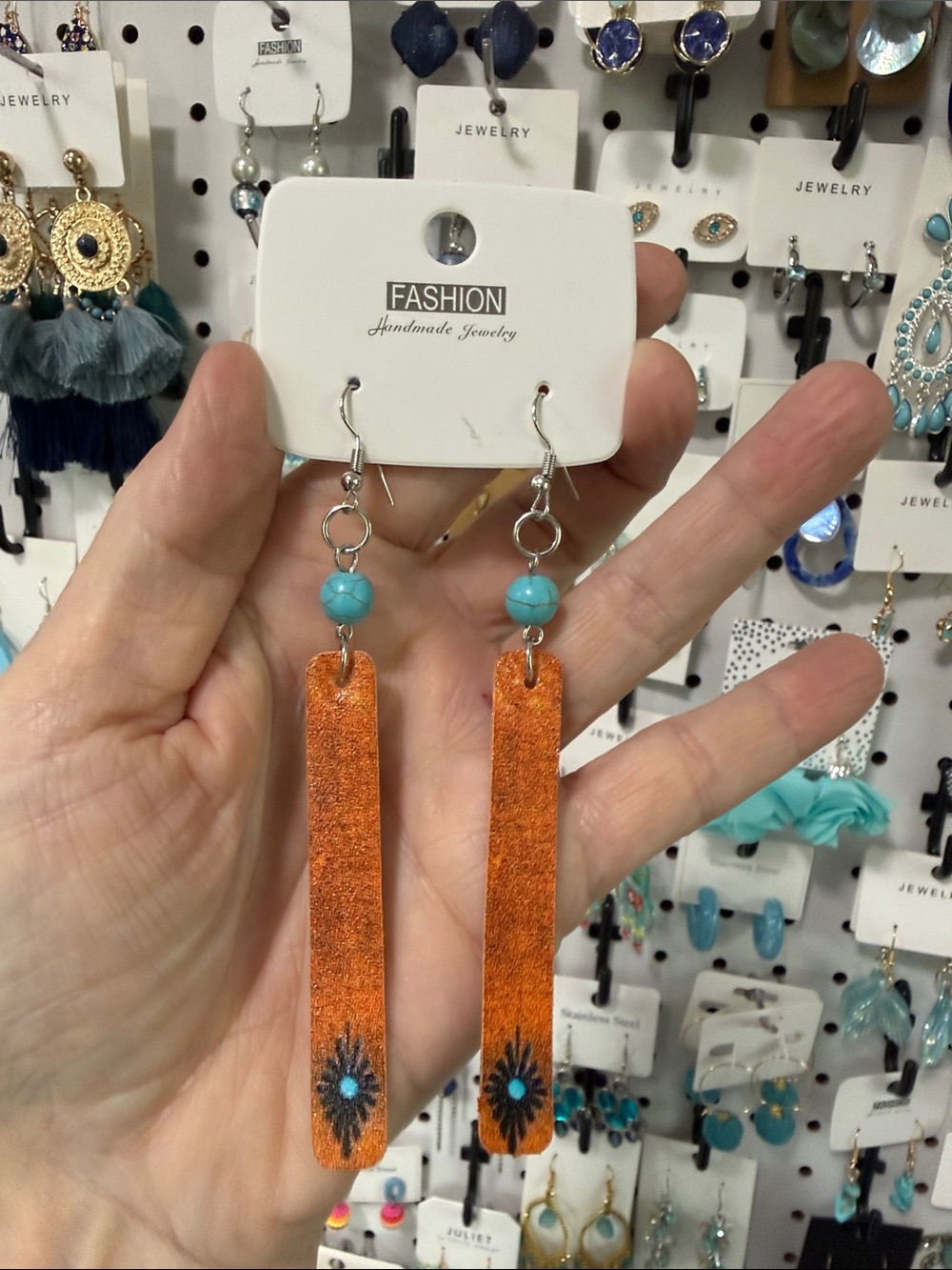 Festival favorite Turquoise beaded leather dangle hook silver earrings NEW